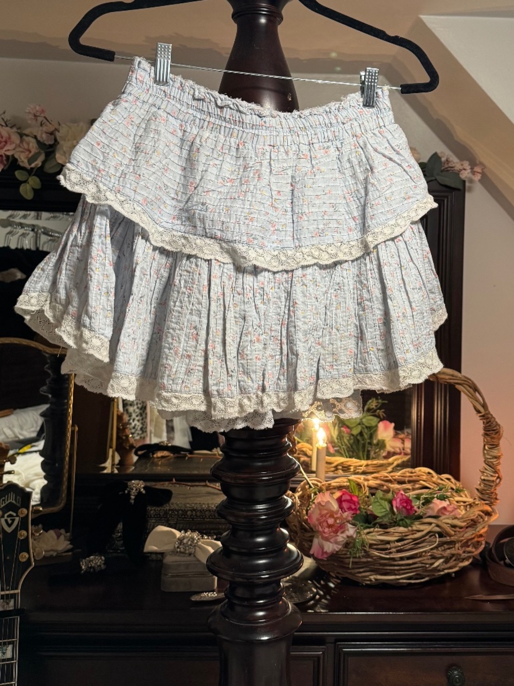 LoveShackFancy Baby blue floral mini skirt